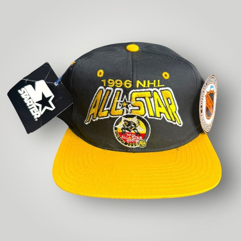 NWT  Rare VTG 1996 NHL All-Star Game Starter Snapback Hat - Black/Yellow